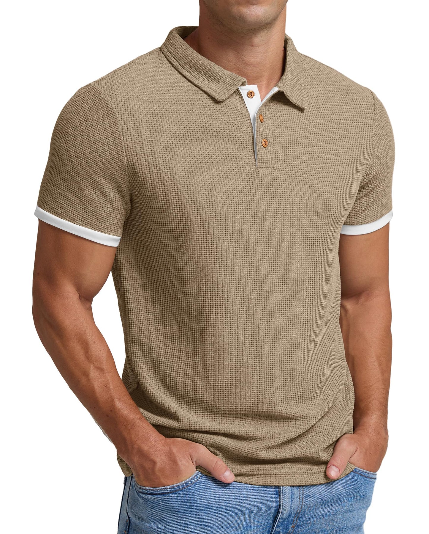 Sailwind Men's Waffle Knit Short Sleeve Casual Polo Shirts