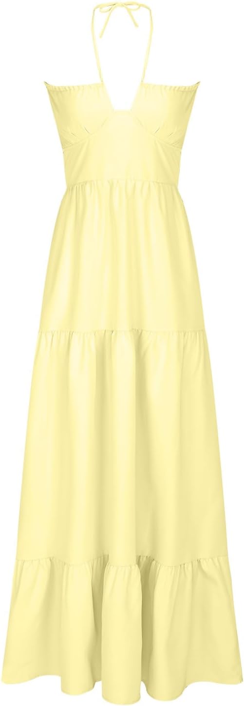 Women's Backless Dress Trendy Tied Front Spaghetti Strap Cutout Maxi Dress Prom Cocktail Evening Party Maxi Dresses