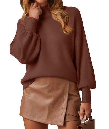 WEACZZY Women's 2026 Fall Fashion Casual Sweaters Mock Neck Long Lantern Sleeve Lightweight Knit Pullover Sweater Tops