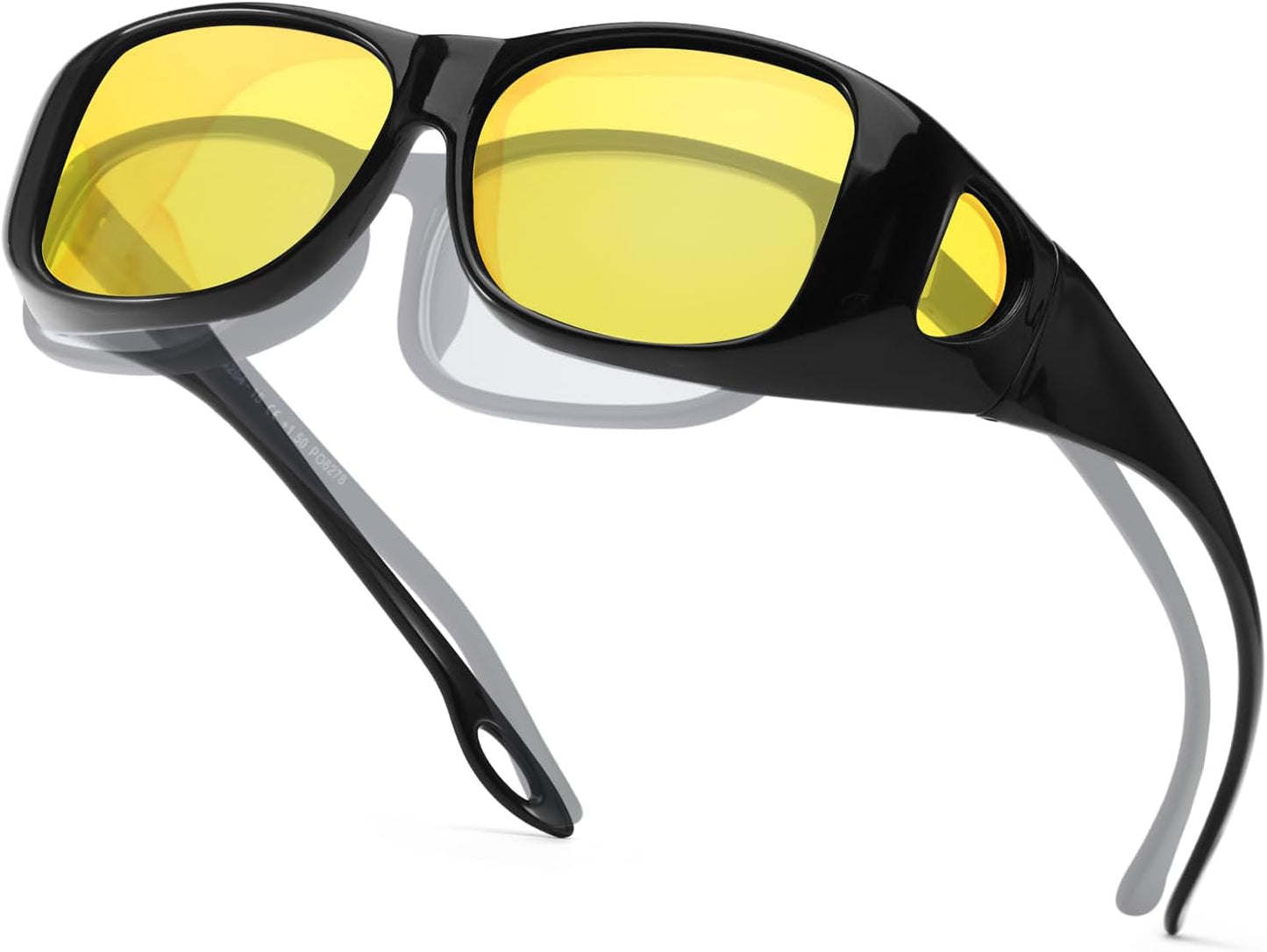 TJUTR Night Vision Driving Glasses for Women Men, Fit Over Wrap Around Eyewear Glasses, Yellow Lens Anti-glare TN8143