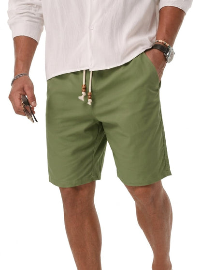 Sailwind Men’s Cotton Linen Shorts Casual Elastic Waist Drawstring Summer Beach Vacation Shorts with Pockets
