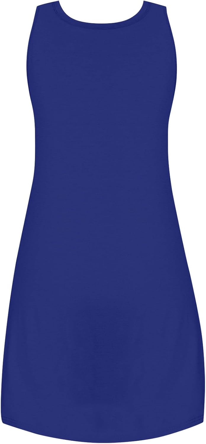 Summer Dresses for Women Beach Tshirt Sundress Baggy Sleeveless Tank Dress with Pocket, Solid Loose Cami Sun Dress