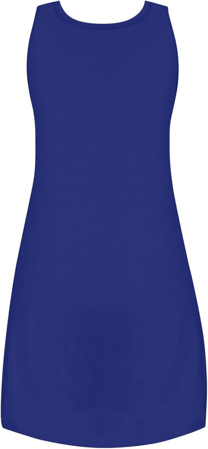 Summer Dresses for Women Beach Tshirt Sundress Baggy Sleeveless Tank Dress with Pocket, Solid Loose Cami Sun Dress