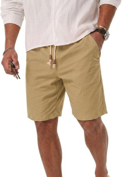 Sailwind Men’s Cotton Linen Shorts Casual Elastic Waist Drawstring Summer Beach Vacation Shorts with Pockets