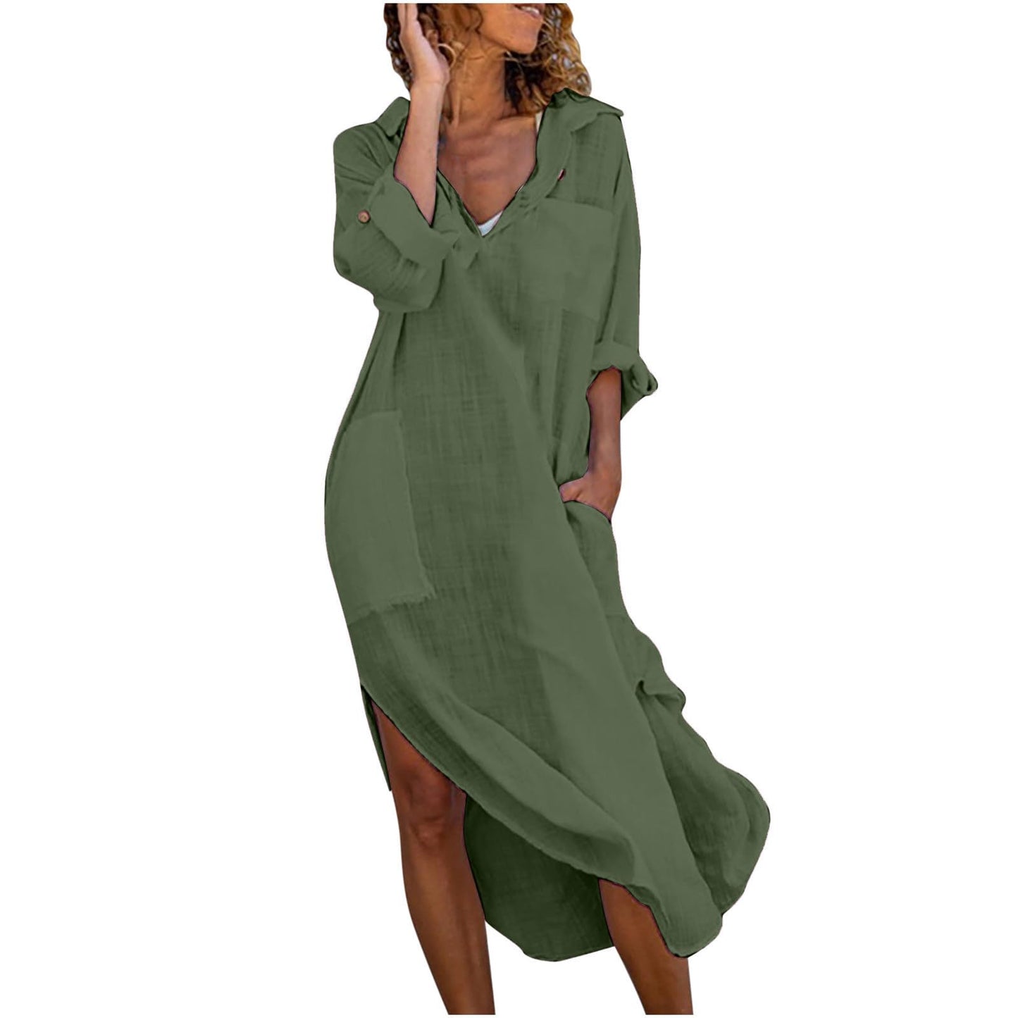 Ceboyel Womens Summer Causal Dresses Long Sleeve Dress Cotton Linen Shirt Dresses Dressy Trendy Ladies Outfits 2023