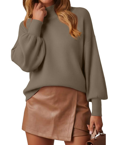 WEACZZY Women's 2026 Fall Fashion Casual Sweaters Mock Neck Long Lantern Sleeve Lightweight Knit Pullover Sweater Tops