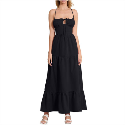 Women's Backless Dress Trendy Tied Front Spaghetti Strap Cutout Maxi Dress Prom Cocktail Evening Party Maxi Dresses