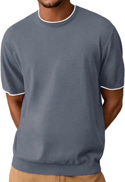 Sailwind Mens T-Shirt Knit Short Sleeve Crew Neck Contrast Trim Knit T-Shirt