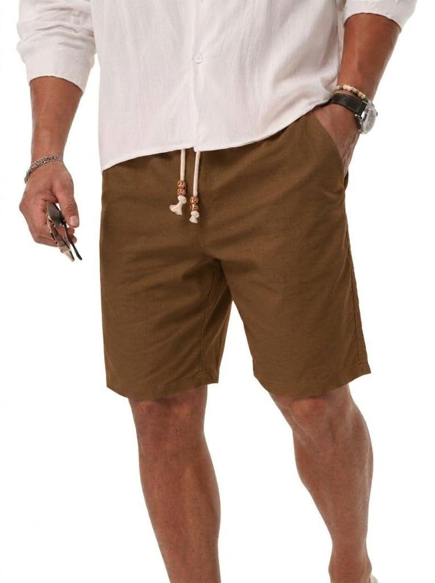 Sailwind Men’s Cotton Linen Shorts Casual Elastic Waist Drawstring Summer Beach Vacation Shorts with Pockets