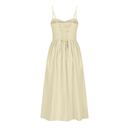 Corset Dress for Women Trendy Spaghetti Strap Bustier Dresses Cute Wrap Dress Swing Flowy Pleated Hem Midi Sundress