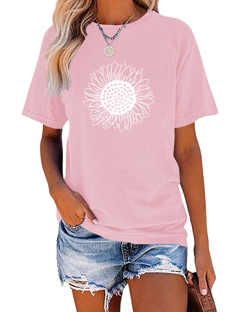 MaQiYa Womens Cute Sunflower Graphic Printed Tee Shirts Vintage Short Sleeve Cotton Shirts Tops