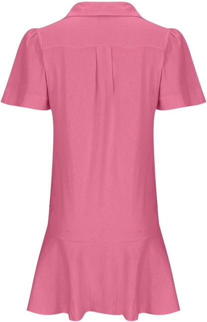 Women‘s Sleeveless Shirt Dress Ruffle Hem Tank Dress Button V Neck Swing Shift Mini Dresses Lapel Collar Tunic Dress