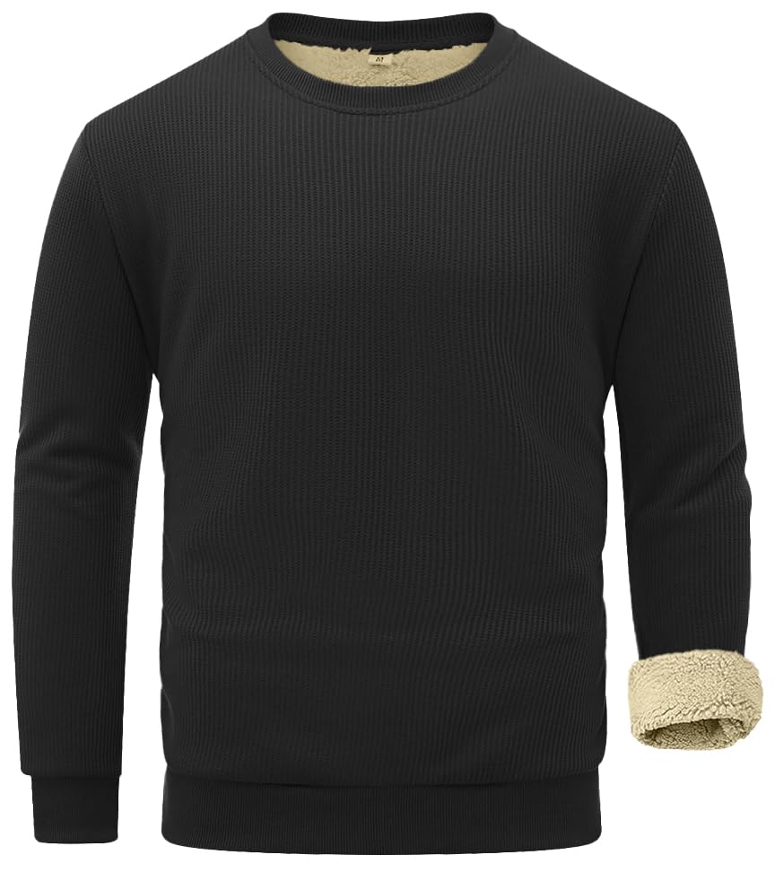Sailwind Men's Crewneck Sherpa Lined Fleece Waffle Sweatshirt Long Sleeve Warm Pullover Winter Thermal Heavyweight Tops