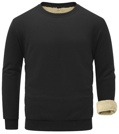 Sailwind Men's Crewneck Sherpa Lined Fleece Waffle Sweatshirt Long Sleeve Warm Pullover Winter Thermal Heavyweight Tops