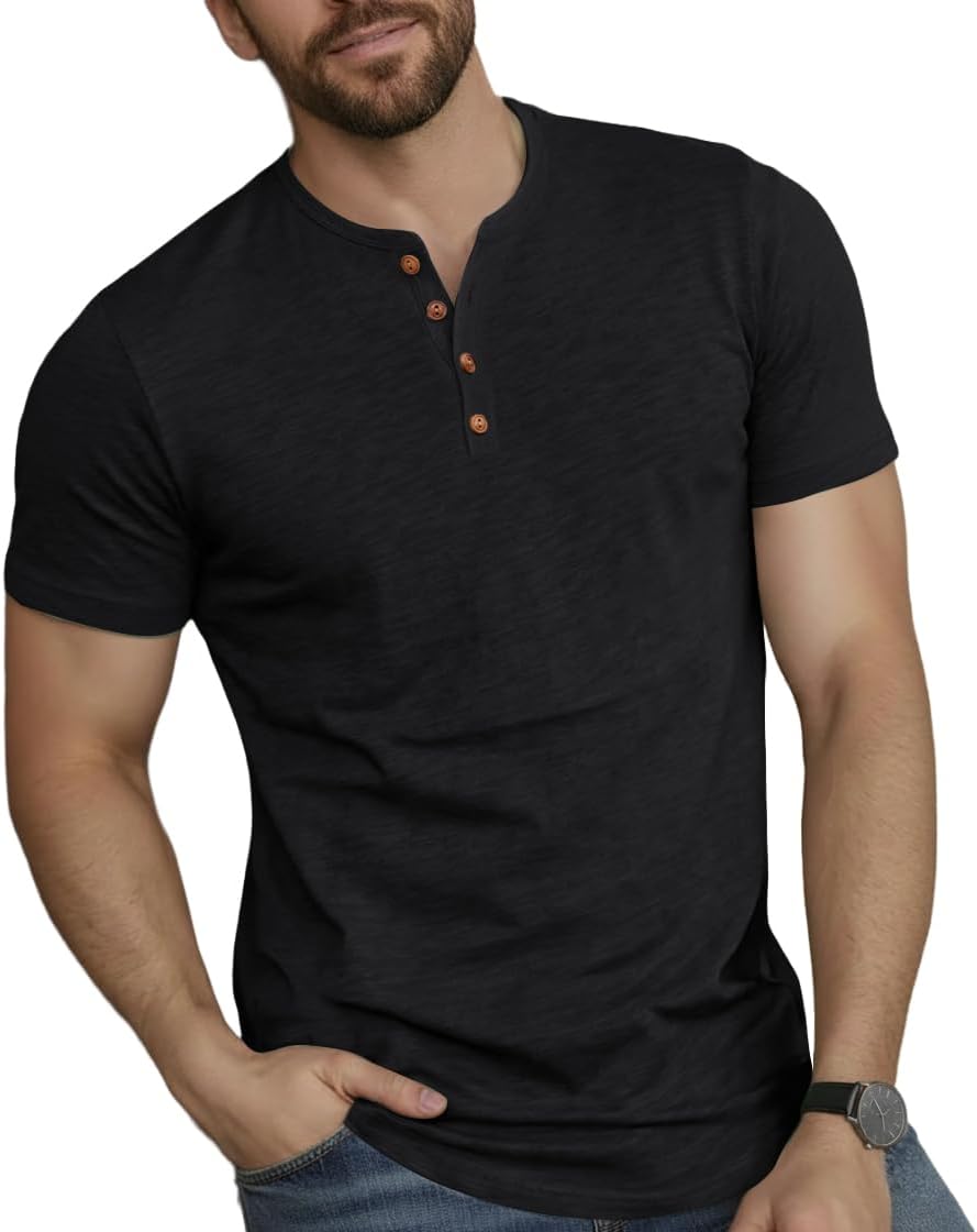 Sailwind Mens Henley Shirts Casual Cotton Button T-Shirts Lightweight Short Sleeve Summer Basic Tee