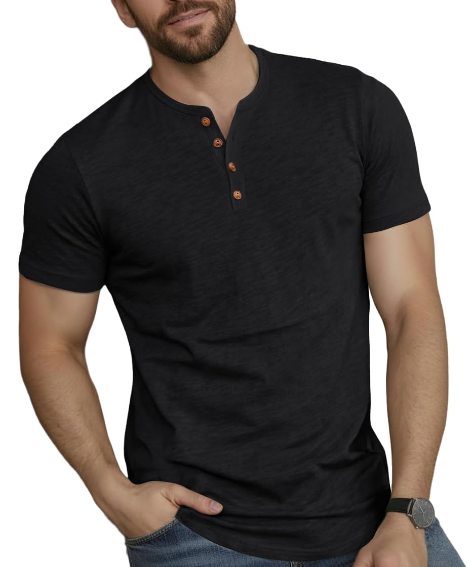 Sailwind Mens Henley Shirts Casual Cotton Button T-Shirts Lightweight Short Sleeve Summer Basic Tee