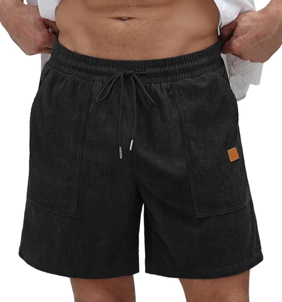 Sailwind Men's Casual Corduroy Shorts Lightweight Elastic Waist Drawstring Summer Beach Shorts