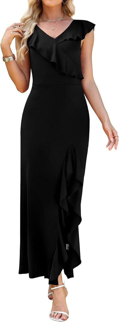 WEACZZY Women V Neck Maxi Dress Sexy Elegant Evening Party Prom Dress Cocktail Party Long Dresses 2026