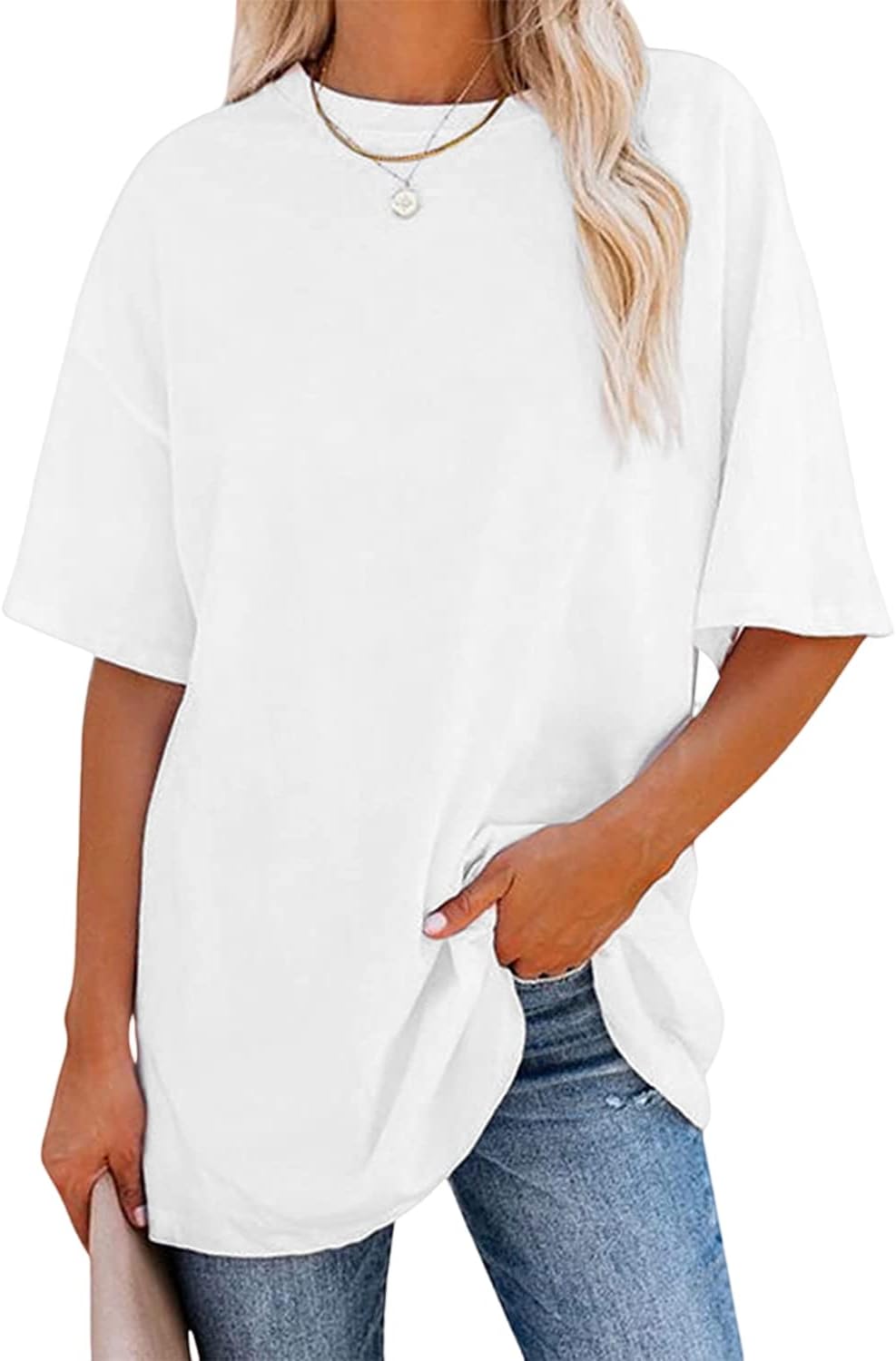 YEXIPO Women's Oversized T Shirts Graphic Tees Summer Short Sleeve Loose Fit Casual Crewneck Plain Tunic Tops