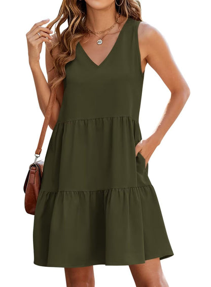 QACOHU Women's Summer Sleeveless V Neck Mini Dress with Pockets Casual Sundress Beach Dresses for Women 2026