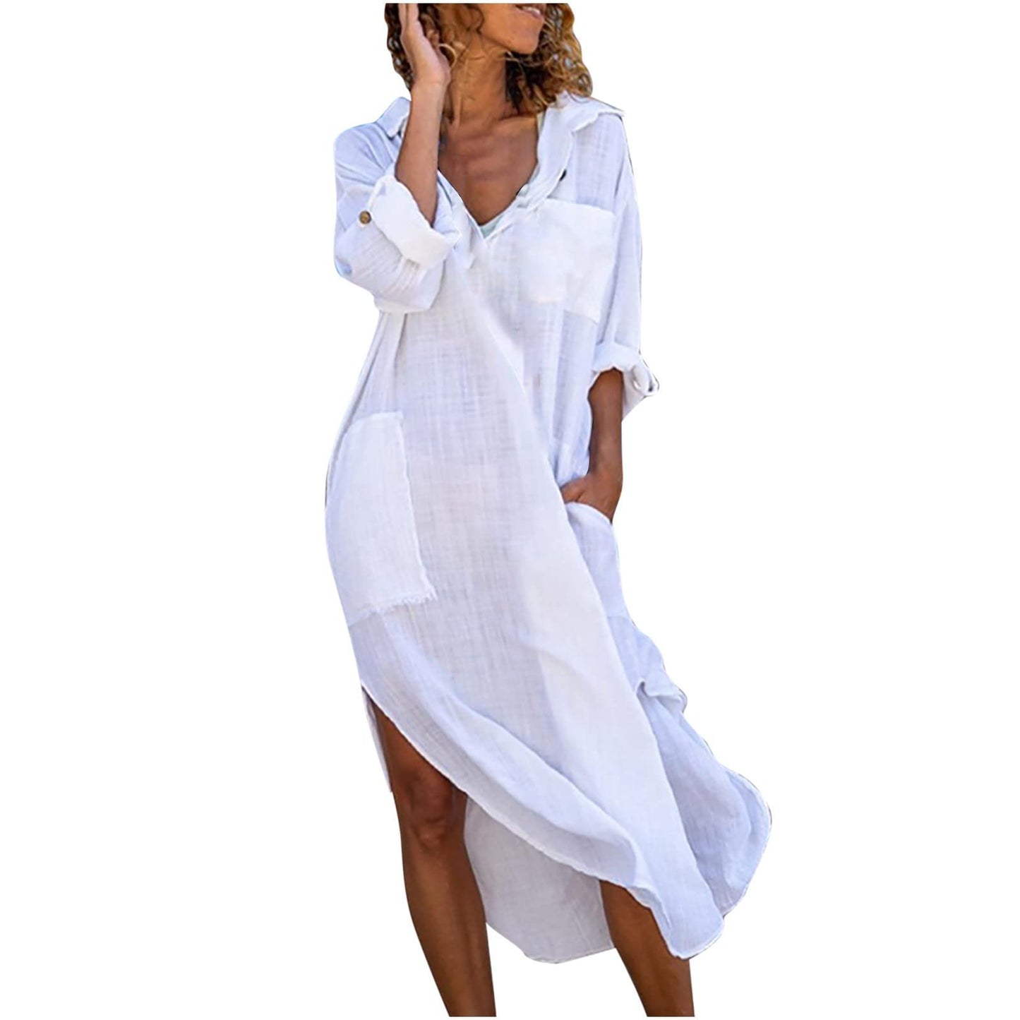 Ceboyel Womens Summer Causal Dresses Long Sleeve Dress Cotton Linen Shirt Dresses Dressy Trendy Ladies Outfits 2023