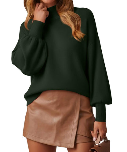 WEACZZY Women's 2026 Fall Fashion Casual Sweaters Mock Neck Long Lantern Sleeve Lightweight Knit Pullover Sweater Tops