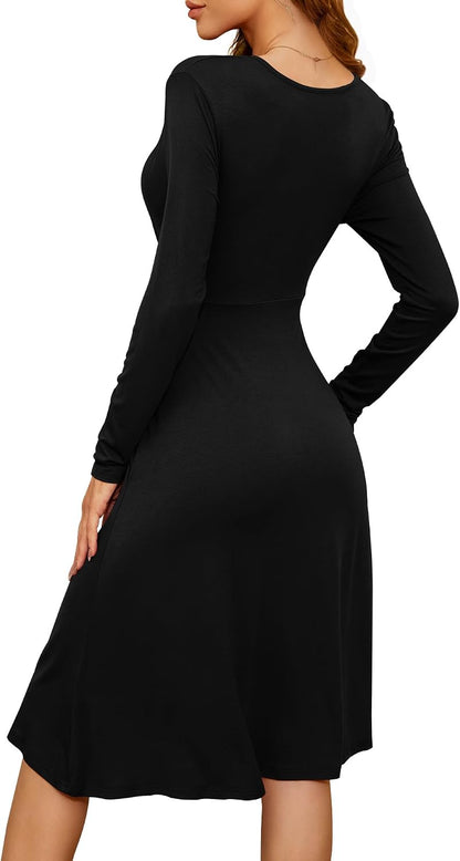 WEACZZY Women's 2026 Fall Long Sleeve Casual Dresses Wrap V-Neck Semi Formal Party Dress with Pockets