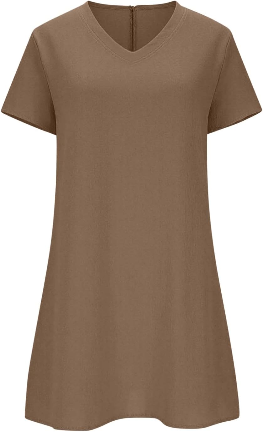 Summer Dresses for Women 2026 Linen Tshirt Dress Casual Beach Vacation Outfits Cotton Boho Short Sleeve Sundresses