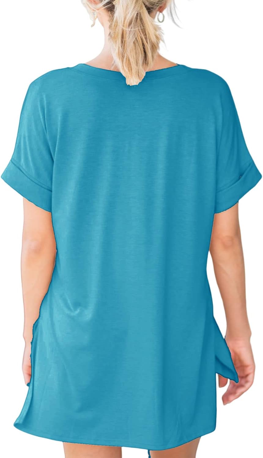 YEXIPO Women's V Neck T Shirts Short Sleeve Summer Tops Casual Loose Fit Solid Tee Tunic Tops