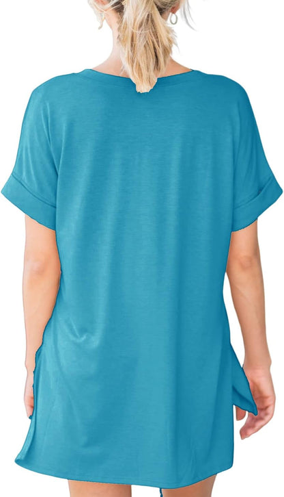 YEXIPO Women's V Neck T Shirts Short Sleeve Summer Tops Casual Loose Fit Solid Tee Tunic Tops