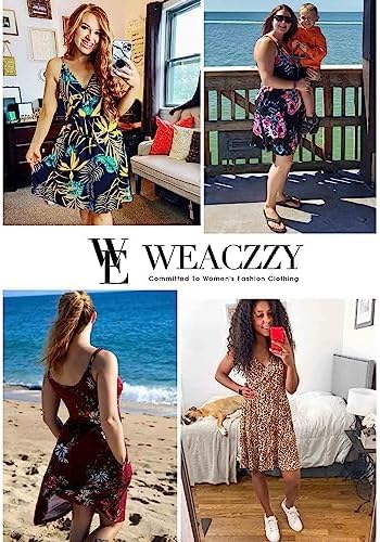 WEACZZY Women's 2026 Summer Dresses V Neck Spaghetti Strap Sundress Casual Beach Flowy Mini Dress with Pockets