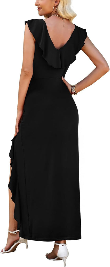WEACZZY Women V Neck Maxi Dress Sexy Elegant Evening Party Prom Dress Cocktail Party Long Dresses 2026