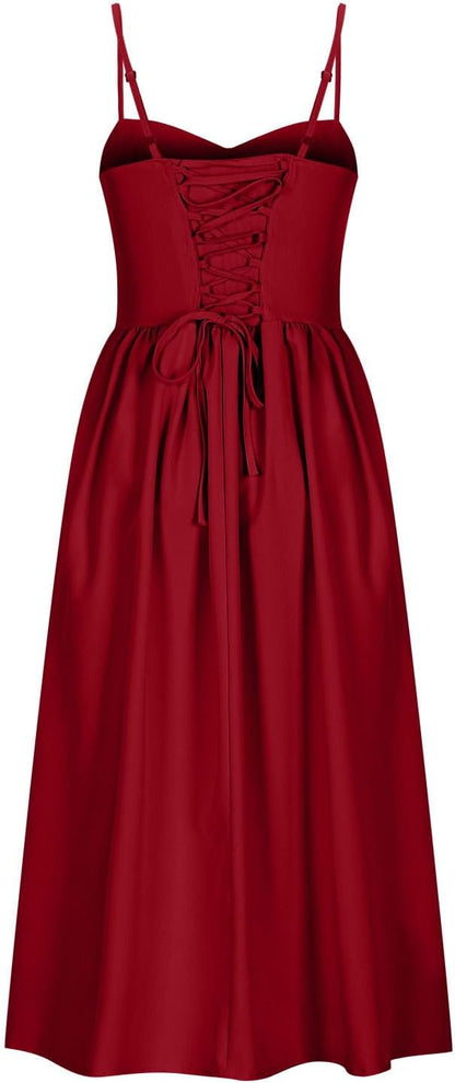 Corset Dress for Women Trendy Spaghetti Strap Bustier Dresses Cute Wrap Dress Swing Flowy Pleated Hem Midi Sundress