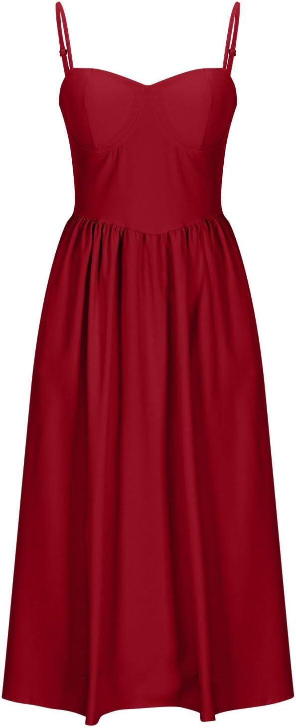 Corset Dress for Women Trendy Spaghetti Strap Bustier Dresses Cute Wrap Dress Swing Flowy Pleated Hem Midi Sundress