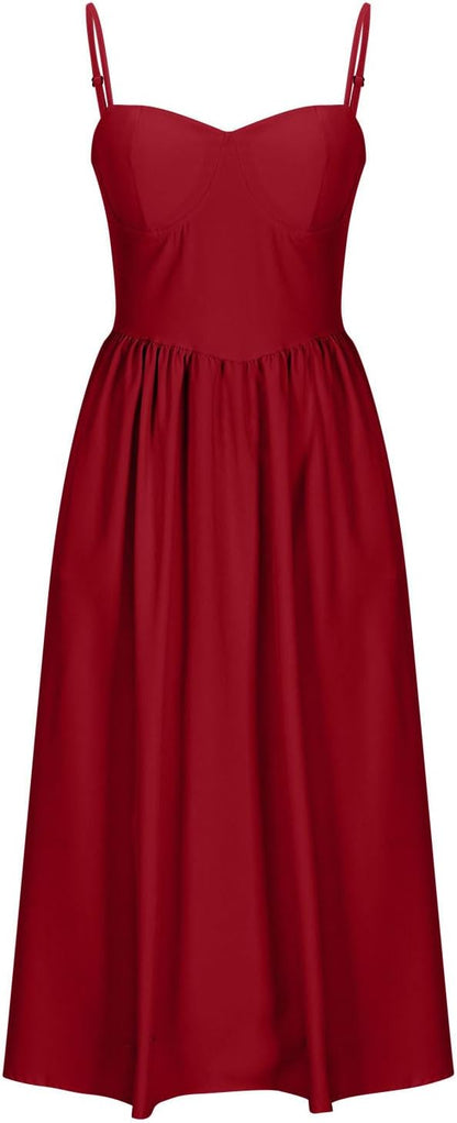 Corset Dress for Women Trendy Spaghetti Strap Bustier Dresses Cute Wrap Dress Swing Flowy Pleated Hem Midi Sundress
