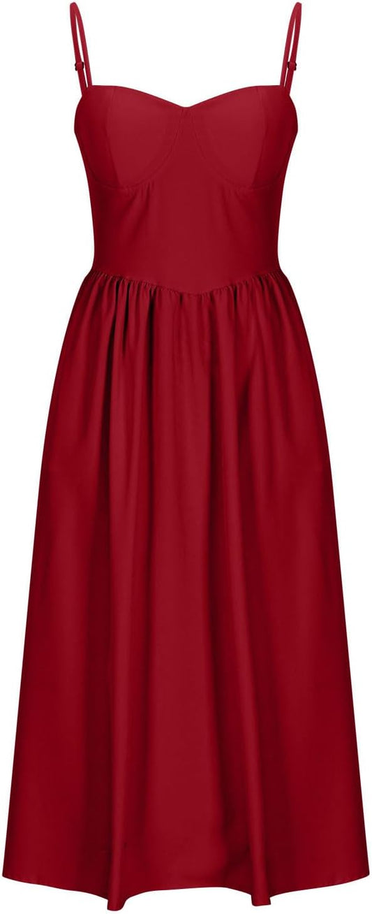 Corset Dress for Women Trendy Spaghetti Strap Bustier Dresses Cute Wrap Dress Swing Flowy Pleated Hem Midi Sundress