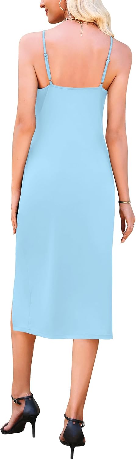 WEACZZY Cocktail Dresses for Women V Neck Spaghetti Straps Bodycon Dress Party Midi Dress