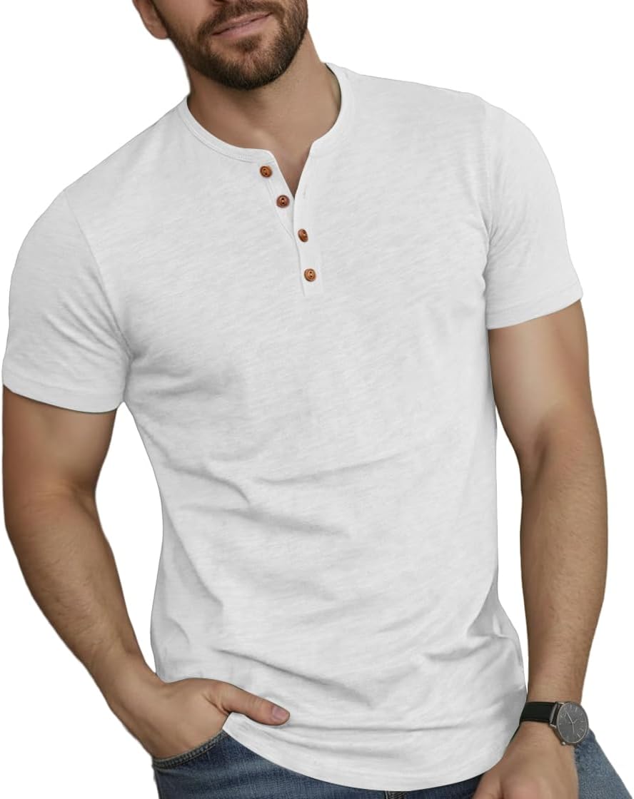 Sailwind Mens Henley Shirts Casual Cotton Button T-Shirts Lightweight Short Sleeve Summer Basic Tee
