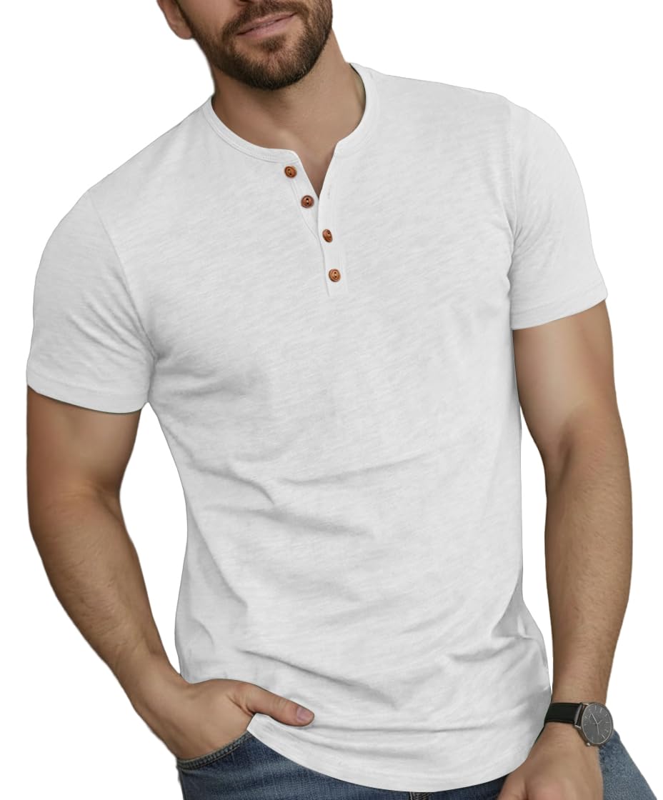 Sailwind Mens Henley Shirts Casual Cotton Button T-Shirts Lightweight Short Sleeve Summer Basic Tee