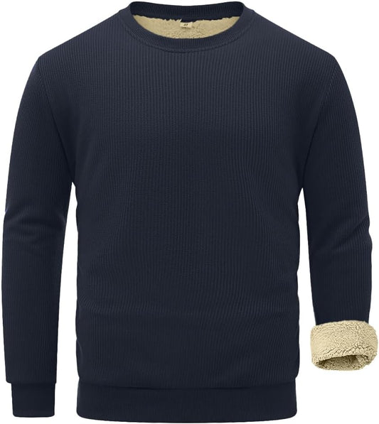 Sailwind Men's Crewneck Sherpa Lined Fleece Waffle Sweatshirt Long Sleeve Warm Pullover Winter Thermal Heavyweight Tops