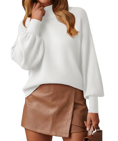 WEACZZY Women's 2026 Fall Fashion Casual Sweaters Mock Neck Long Lantern Sleeve Lightweight Knit Pullover Sweater Tops