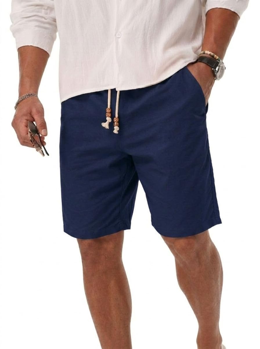 Sailwind Men’s Cotton Linen Shorts Casual Elastic Waist Drawstring Summer Beach Vacation Shorts with Pockets