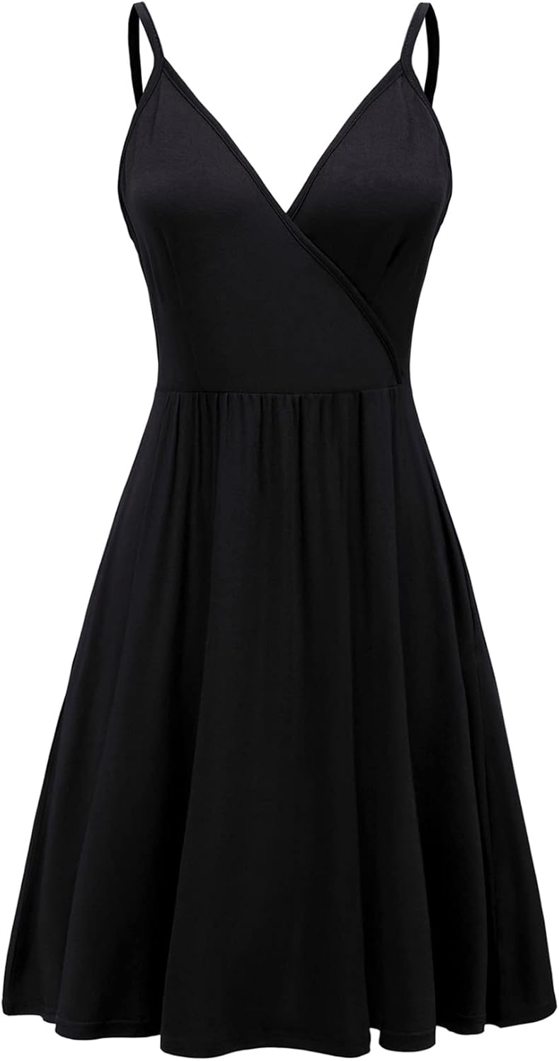 WEACZZY Women's 2026 Summer Dresses V Neck Spaghetti Strap Sundress Casual Beach Flowy Mini Dress with Pockets
