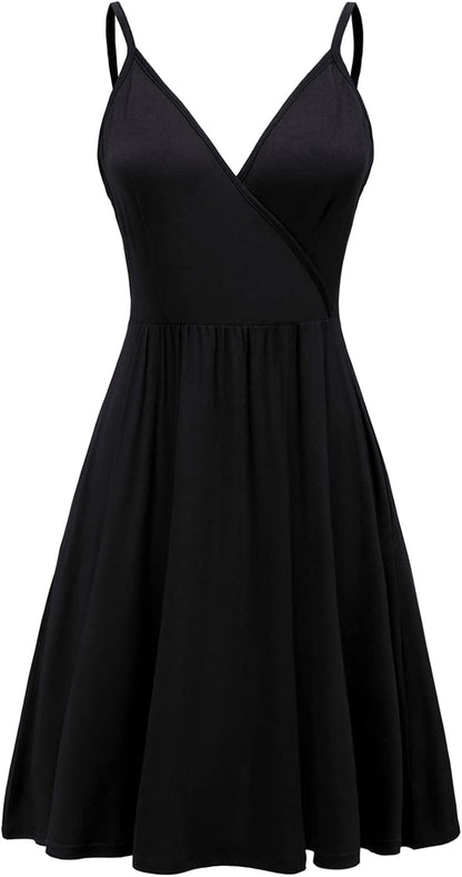 WEACZZY Women's 2026 Summer Dresses V Neck Spaghetti Strap Sundress Casual Beach Flowy Mini Dress with Pockets