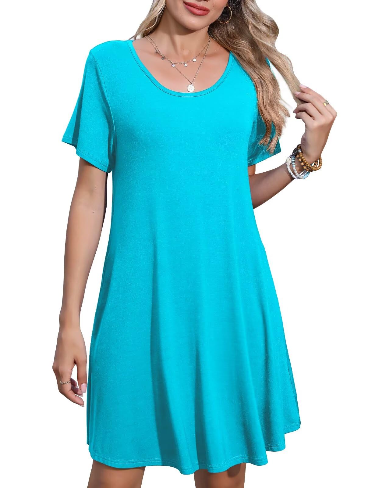 JollieLovin Plus Size Summer T-Shirt Casual Dresses for Curvy Women Flowy Swing