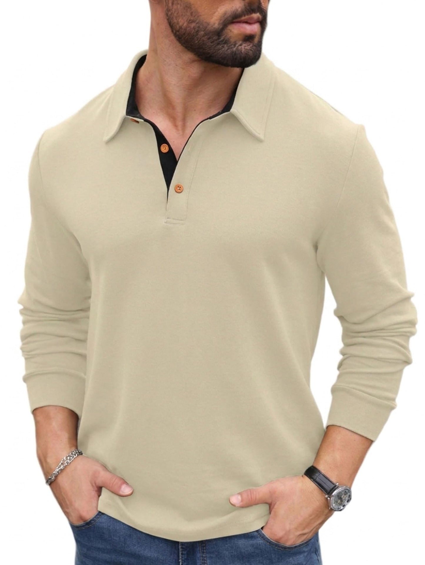 Sailwind Men' s Long Sleeve Polo Shirts Classic Soft Casual Collared Golf Shirt