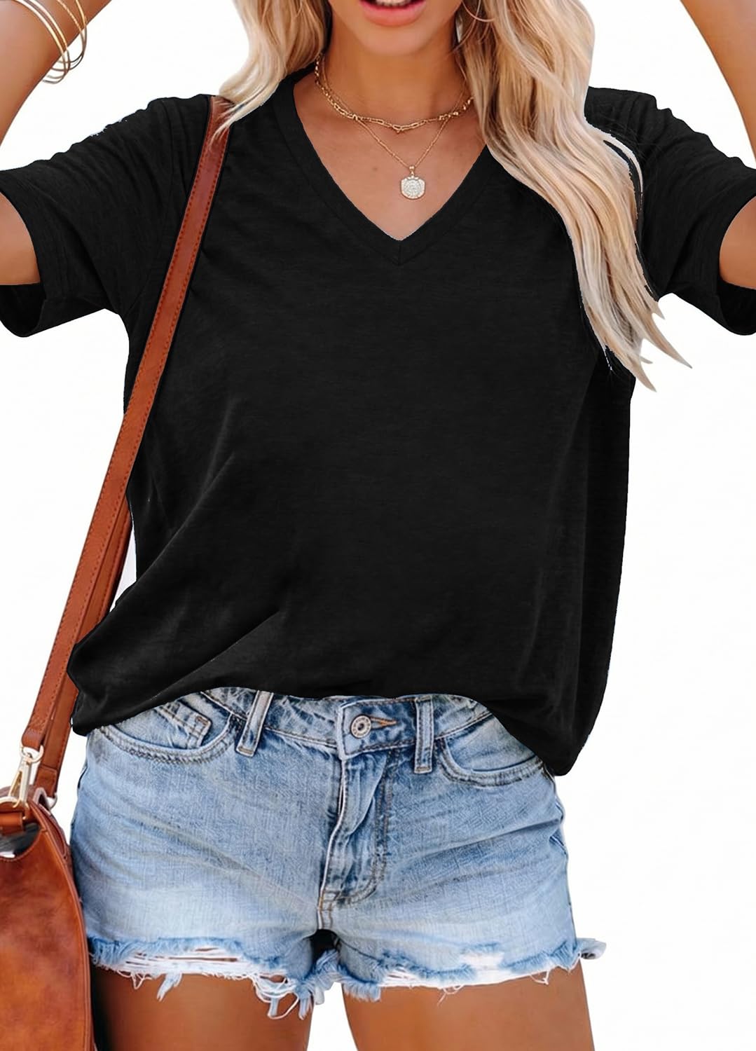 YEXIPO Womens Graphic Tees V-Neck T Shirts Spring Short Sleeve Funny Letter Print Casual Loose Cute Summer Tops