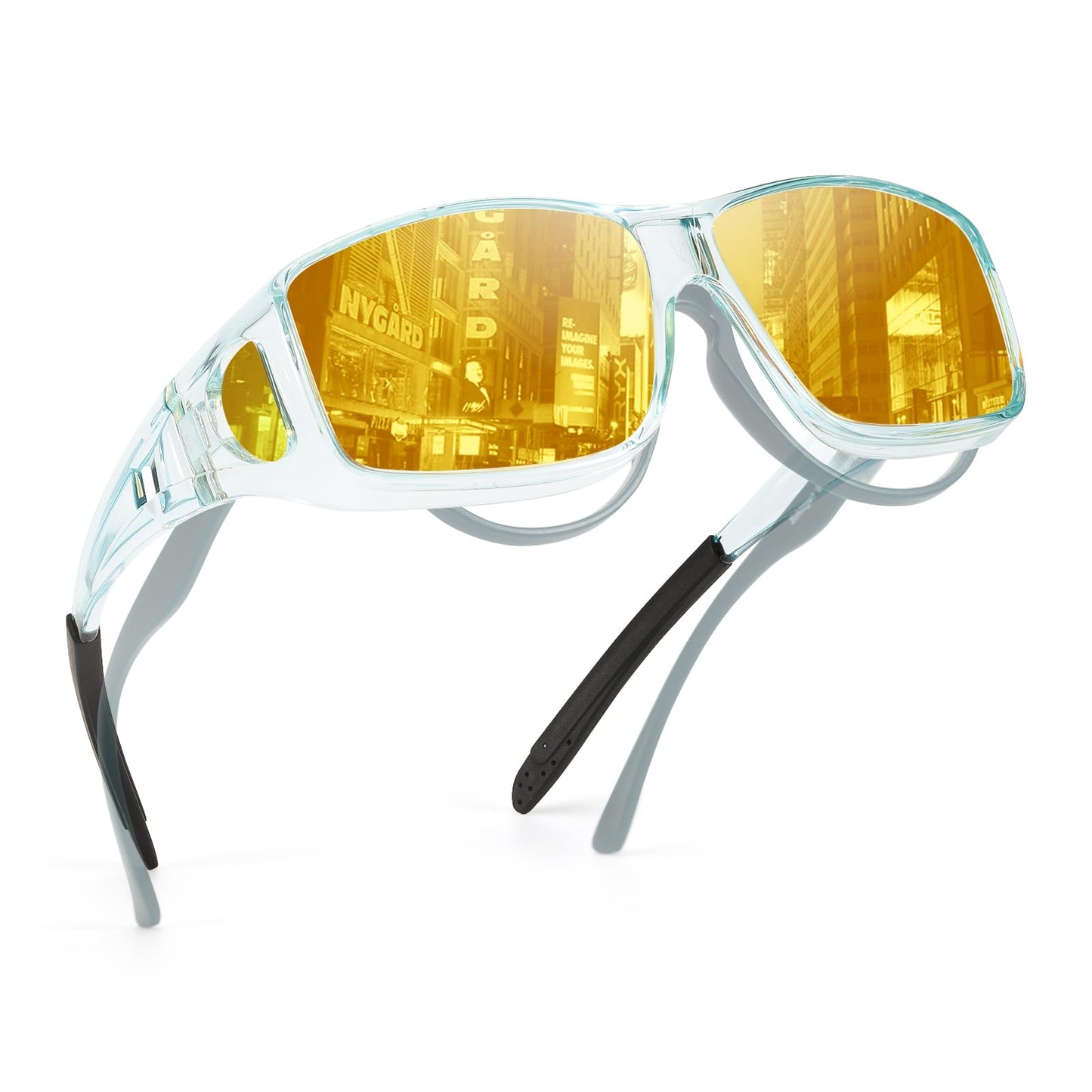 TJUTR Night Vision Driving Glasses Fit Over Glasses for Men Women, Anti Glare Polarized Nighttime Eyeglasses Yellow Lens