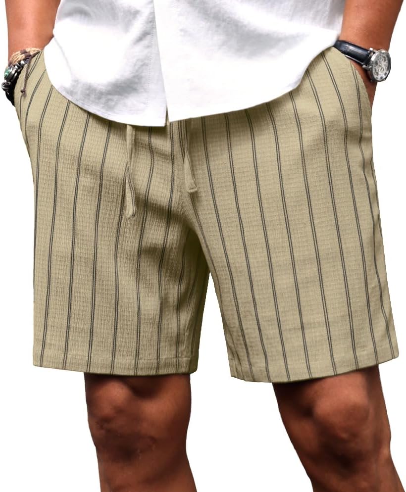 Sailwind Mens Striped Casual 7" Shorts Summer Beach Elastic Waist Drawstring Shorts with Pockets