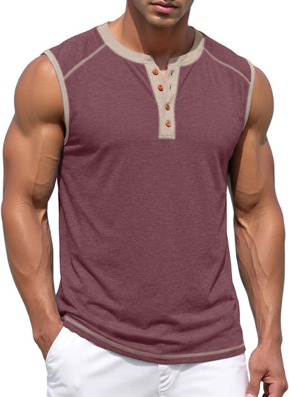 Sailwind Men's Casual Tank Top Henley Sleeveless Shirt Summer Athletic Gym Muscle Tee